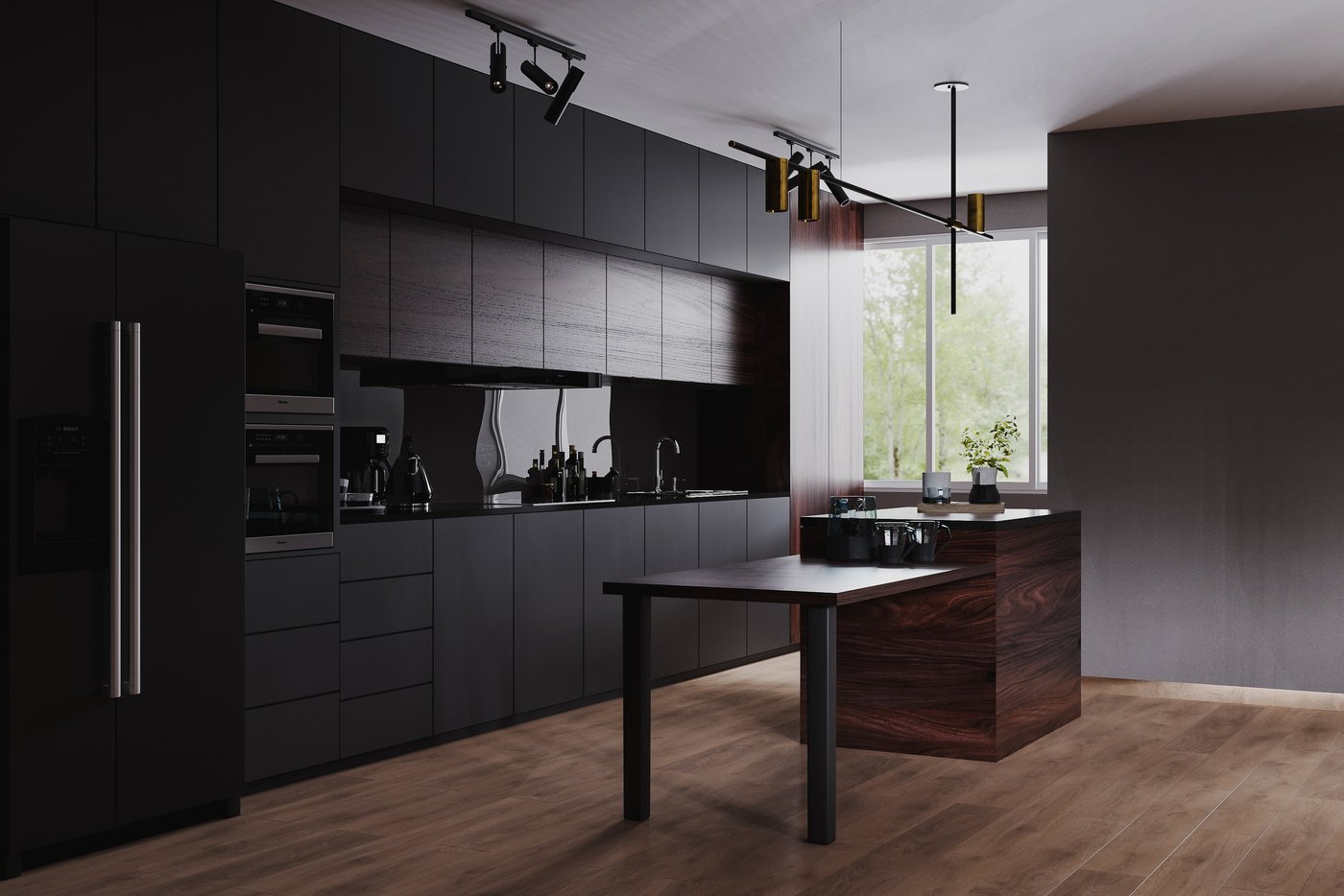 Interior of Modern Dark Kitchen